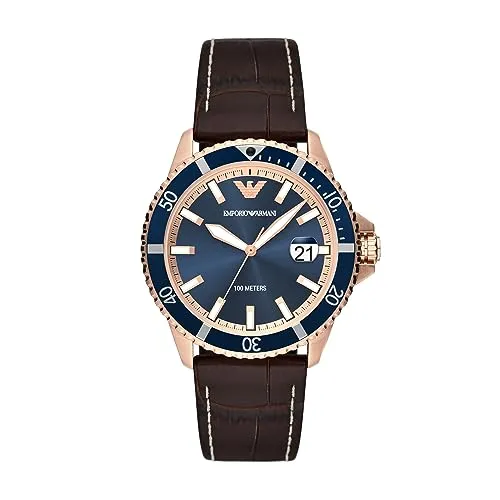 Emporio Armani Herrenuhr AR11556 - Armbanduhren für Herren, 42-mm Edelstahlgehäuse mit blauem Zifferblatt und wasserdicht bis 100 m - ideal für Sport und Alltag.