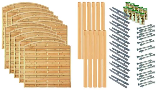 Maxi-Bogen Sichtschutzzaun Set, 10 Elemente - Grün - Gartenzäune aus kesseldruckimprägniertem Holz, 10 Elemente (1899x180 cm) für optimalen Sichtschutz, inklusive Pfosten und Beschläge.