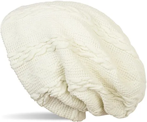 styleBREAKER warme Feinstrick Beanie Mütze mit Zopfmuster und Fleece Innenfutter, Slouch Longbeanie, Unisex 04024131, Farbe:Creme-Beige