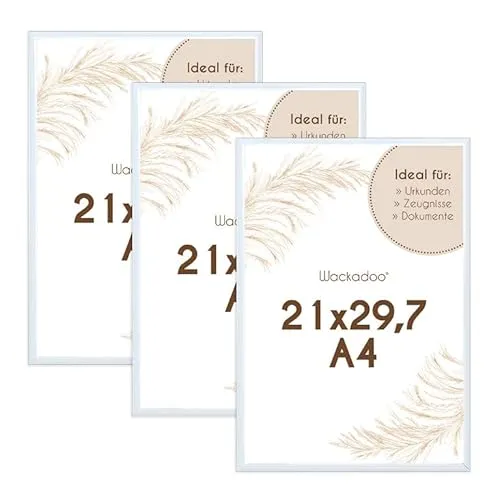 Wackadoo Bilderrahmen A4 21x29.7 (DIN A4) Weiß 3er Set Fotowand Fotorahmen aus leichtem Kunststoff mit Glas Picture frame Poster