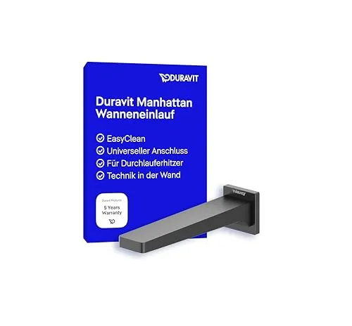 Duravit Manhattan Wanneneinlauf – Elegante Badewanneneinlauf mit eckiger Wandabdeckung in Schwarz Matt - Armaturen mit kubischem Design, EasyClean Funktion und 5 Jahre Herstellergarantie – ideal für moderne Badezimmer.