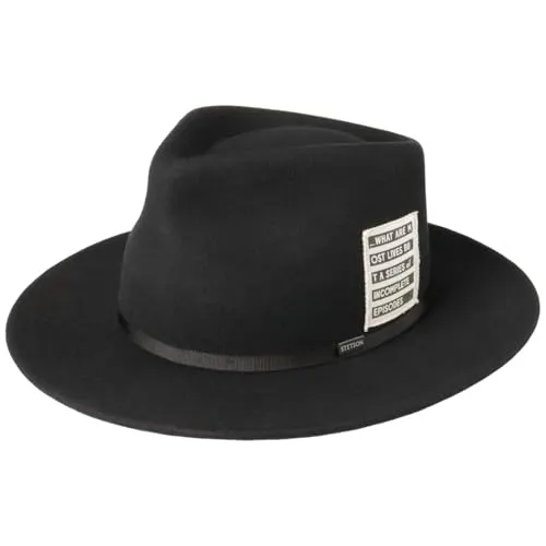Stetson Episodes Fedora Wollhut - Einfarbiger Hut - Klassischer Travellerhut - Premium-Mix aus Wolle & Kaschmir - Herbst/Winter - Unisex - Wasserabweisend schwarz XXL (62-63 cm)