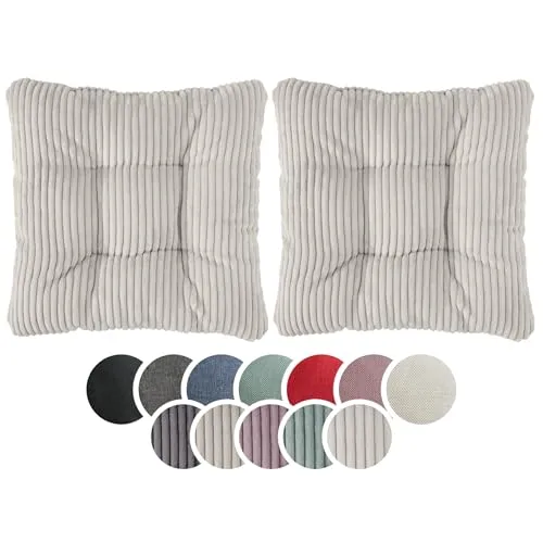 sleepling Stuhlkissen 2er-Set - Beige, 38 x 38 cm, Hochwertiger Komfort - Stuhlkissen in modernem Cord Design, 7 cm Komforthöhe für optimalen Sitzkomfort. Ideal für Küche, Esszimmer oder Terrasse. Pflegeleicht und langlebig, Made in EU.