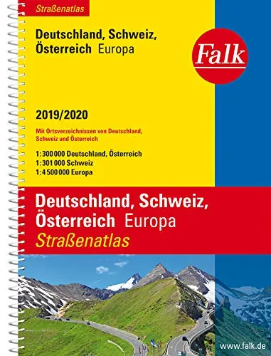 Falk Straßenatlas Deutschland, Schweiz, Österreich, Europa 2019/2020 1 : 300 000: Mit Ortsverzeichnissen von Deutschland, Schweiz und Österreich (Falk Atlanten)