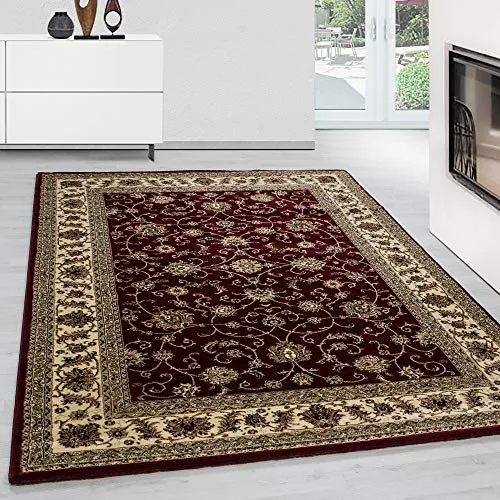 Teppium Kurzflor Teppich Läufer Flur 80 x 150 cm Rot Vintage Look - Orientteppich Waschbar, Orientalisch Design, Pflegeleicht und Weich - Ideal als Bettvorleger im Schlafzimmer und Küchenläufer