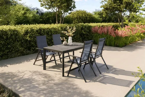 Siena Garden Silva Garten-Essgruppe - Elegante Garten-Essgruppe mit robustem Keramik-Tisch und 4 komfortablen Klappstühlen. Ideal für entspannte Stunden im Freien, langlebig und pflegeleicht für jeden Außenbereich.