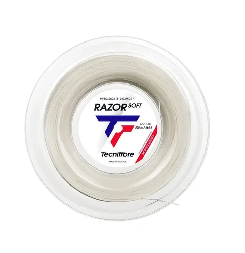 Tecnifibre Razor Soft 1,25 mm Tennissaite 200 m Rolle Weiss - Tennissaiten für Freizeit- und Clubspieler, bietet hervorragenden Komfort und Kontrolle für ein optimales Spielgefühl.