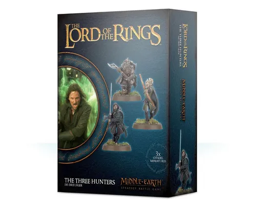 Die drei Jäger: Herr der Ringe Aragorn, Legolas, Gimli - Games Workshop - Gesellschaftsspiel mit unbemalten Plastikmodellen der drei Helden aus 'Der Herr der Ringe'. Ideal für Fans und Sammler, die ihre eigenen Abenteuer gestalten möchten.