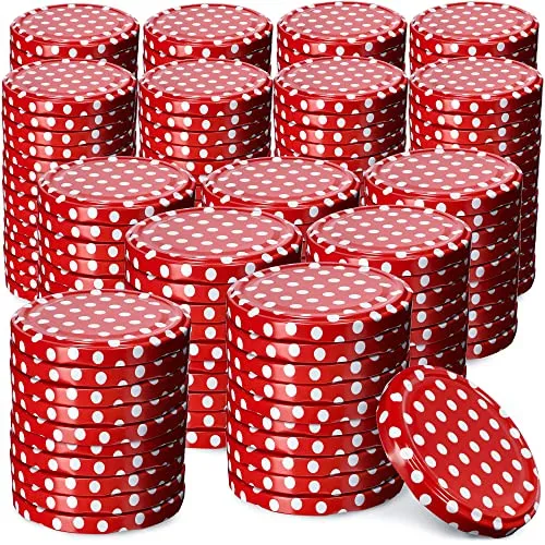 KADAX Schraubdeckel fi82 mm, Twist-Off-Deckel Set aus Metall, Ersatzdeckel für Einmachgläser, Deckel mit 6 Einrastzähnen für Sturzgläser und Einmachgläser (Rot gepunktet, 200 Stück)