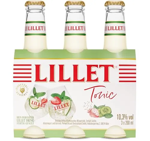 Lillet Tonic Mixgetränk mit Gurke und Minze - Cocktails: Erfrischendes Ready-to-drink-Getränk im praktischen Dreierpack, ideal für Sommerpartys und Picknicks, mit Aromen von Gurke und Minze.