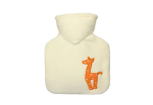 Hugo Frosch Wärmflasche - Kinder-Wärmflasche 0,6 l mit Bezug Fleece weiß Giraffe, Made in Germany