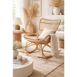 Mid.you Schaukelstuhl aus Rattan, Natur, massiv, 65x96x122 cm, mit Schaukelfunktion - Der Mid.you Schaukelstuhl aus massivem Rattan bietet eine stilvolle Schaukelfunktion und zusätzliche Armlehnen für höchsten Komfort. Ideal für Ihr Wohnzimmer!