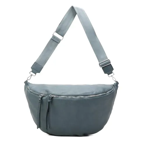 OBC Damen Tasche Crossbody Brusttasche Hüfttasche Schultertasche Umhängetasche Bauchtasche Gürteltasche Crossover Reisetasche Body Bag Kunstleder Jeans Blau XXL