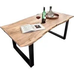 Loreno® Baumkantentisch Tops&Tables – Massives Akazienholz mit U-Gestell - Esstisch aus massivem Akazienholz mit natürlicher Baumkante, ideal für ein gemütliches Ambiente. Robustes U-Gestell in schwarz sorgt für Stabilität und Stil.