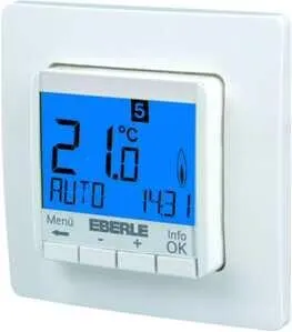Eberle 527 8153 55 100 FITNP-3R Raumthermostat - Unterputz-Thermostat für Heizungsregelung mit großer blauer Anzeige, ECO-Eingang und Kurzzeit-Timer für flexible Temperatureinstellungen.