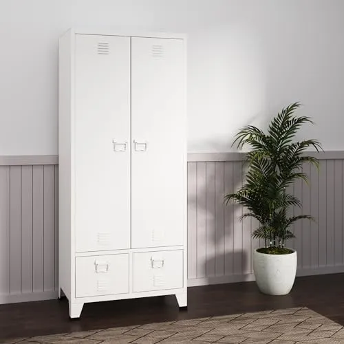 [en.casa] Kleiderschrank Hankasalmi mit 2 Schubladen - Betten: Stilvoller Schlafzimmerschrank im Industriedesign mit großzügigem Stauraum, inklusive Kleiderstange und höhenverstellbaren Ablagen für optimale Organisation.
