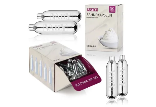 Vaily CO₂-Kapsel Sahnekapseln, Zubehör für Sahnebereiter und Sahnesyphons, 50 St., Zum Zubereiten von Sahne, Espumas, Suppen und mehr