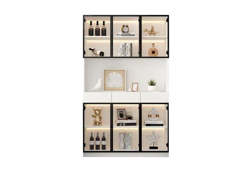 Fine Life Pro Standvitrine Glasschrank mit LED-Beleuchtung, 200cm hoch, Weiß