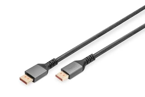 DIGITUS Displayport-Kabel – Displayport 2.1 – 1m – UHD 16k 60Hz 8k 120Hz 4k 240Hz – UHBR20 – HDR, HDR10, HDCP – kompatibel mit Gaming Monitor & Grafikkarte – Schwarz