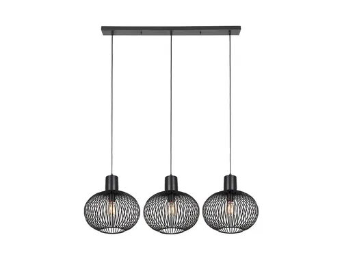 Schwarze 3-flammige LED Pendelleuchte mit Gitterschirmen - Stylische 3-flammige Pendelleuchte für Esstisch und Kücheninsel. Mit dimmbaren LED-Leuchtmitteln und individueller Abhängung für ein einzigartiges Lichtambiente.