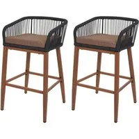 Proregal 2er-Set Rope-Barhocker in Anthrazit mit Taupe Kissen