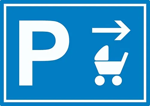 Kinderwagen Parkplatz Aufkleber mit Richtungspfeil rechts waagerecht A4 (210x297mm)