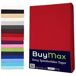 Buymax Spannbettlaken Topper, Spannbetttuch für Topper bis 12 cm Höhe, 100% Baumwolle Jersey, Jersey, Gummizug: Rundumgummi, (1 Stück), Pflegeleicht und Atmungsaktiv, in Verschiedenen Farben und Größen rot 200 cm x 200 cm