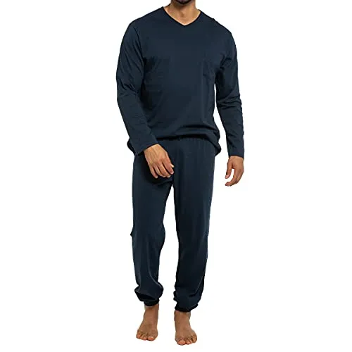 Ammann Organic Cotton Schlafanzug lang mit Bündchen - Dunkelblau - Schlafanzug für Herren aus 100 % Bio Baumwolle, atmungsaktiv und nachhaltig — ideal für entspannte Nächte und Loungewear. Legerer Schnitt mit praktischen Details für optimalen Tragekomfort.