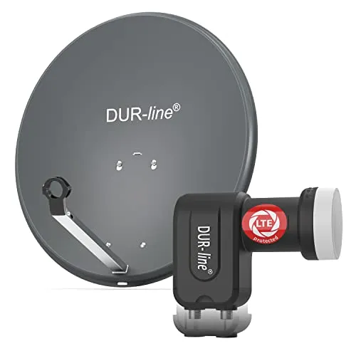 DUR-line MDA 60 Anthrazit - Digitale 2 Teilnehmer Satellitenschüssel - SAT-Antennen Komplett-Anlage für Camping, ideal für Astra 19,2° mit optimalem Empfang auch bei schlechtem Wetter dank präzisem Hochleistungs-Aluminium-Reflektor.