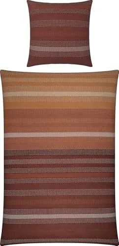 Looks by Wolfgang Joop Bettwäsche Feinflanell Terracotta 135x200 cm - Bettwäsche-Set aus 100% Baumwolle, mit Wendeoptik im Streifen Design und Reißverschluss, ideal für gemütliche Nächte und einfache Pflege.