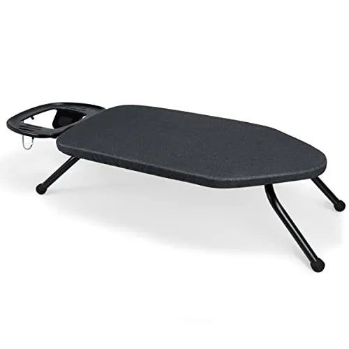 Duwee Bügelbrett Kleines mit Bügeleisenablage,Tischbügelbrett mit hitzebeständigem Bezug mit dickem, gepolstertem Bezug, klappbare Beine, schwarz,36x64cm