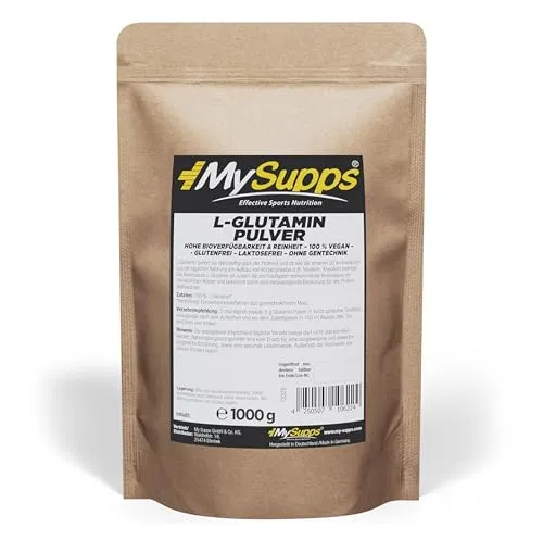 My Supps L-Glutamin Pulver 1.000g vegan, über 99,9% Reinheit, geschmacksneutral, ohne Zusatzstoffe, L-Glutamine aus Fermentation, hohe Bioverfügbarkeit, laborgeprüft, Vorrat für 200 Portionen