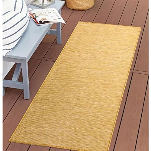 carpet city Outdoor Teppich - Wetterfest für Terrasse und Balkon - Teppichbeläge für In- & Outdoor, 80x150 cm, gelb meliert und robust gegen Sonne und Regen. Ideal für Garten, Wohnzimmer oder Küche.