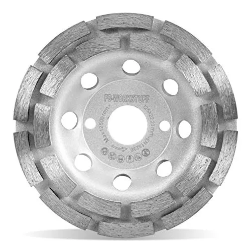 Premium Diamant-Schleiftopf │ 1 Stück │ Ø 125 mm x 22,2 mm │ 2-reihig │ für Beton, Granit, Mauerwerk, Naturstein │ kompatibel mit Winkelschleifern