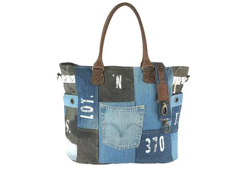 Sunsa Damen Handtasche - XXL Tasche aus recycelten Materialien - Nachhaltige Damen-Schultertasche im Patch Design, vielseitig als Sport- und Reisetasche nutzbar, mit 47 Litern Volumen und abnehmbaren Schulterriemen.