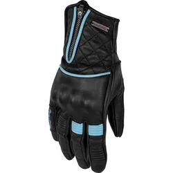 Rusty Stitches Lilly Damenhandschuhe - Schwarz/Hellblau - S - Motorradhandschuhe aus 100% Ziegenleder mit Knöchelprotektor für Sicherheit und Komfort. Ideal für stilbewusste Fahrerinnen, die auch bei Nässe optimalen Grip suchen.