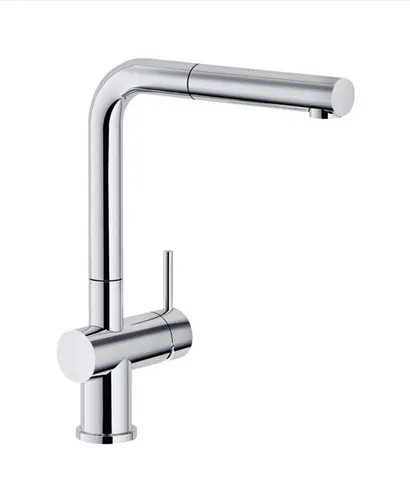 Franke Active Plus Einhebelmischer mit Zugauslauf - Küchenarmatur mit herausziehbarem Auslauf für mehr Flexibilität beim Spülen, elegantes Chrom-Finish und quadratisches Design.