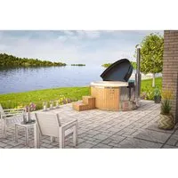 Finntherm Badefass Stockholm Thermoholz Whirlpool Ø 180 cm VA-Ofen 30 kW Grau