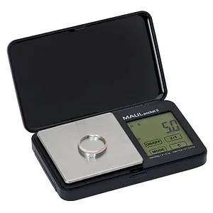Maul Taschenwaage pocket II, 1611590 - Präzise Taschenwaage bis 500g, mit 0,1g Teilung und Edelstahl-Wiegeteller, ideal für unterwegs