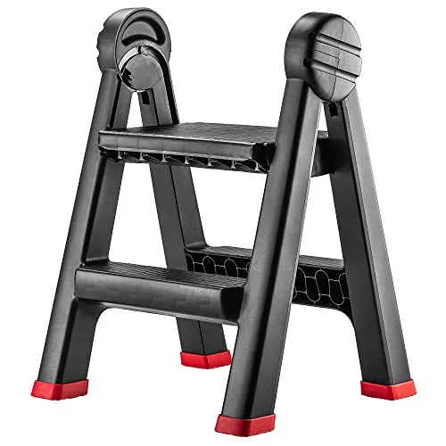 KADAX 2-stufige Tritthocker aus Stahl, rutschfeste Füße - Leitern: Robuste Klappleiter mit bis zu 150 kg Traglast, ideal für sicheres Arbeiten und einfache Aufbewahrung.