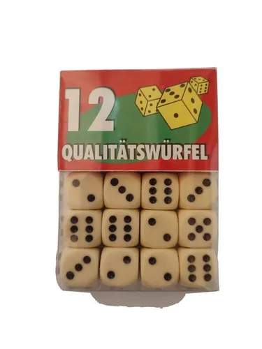 Ravensburger Würfel 27097 - 12 elfenbeinfarbene Augenwürfel - Gesellschaftsspiele: 12 hochwertige Augenwürfel mit 16mm Kantenlänge, ideal für Spieleabende, geliefert in praktischer Klarsichtbox für einfachen Transport.
