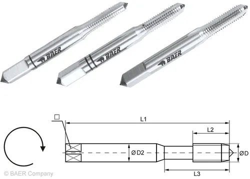 Handgewindebohrer Set Baer Gewindeschneider M3 x 0,5 HSSG 3-tlg. Regelgewinde