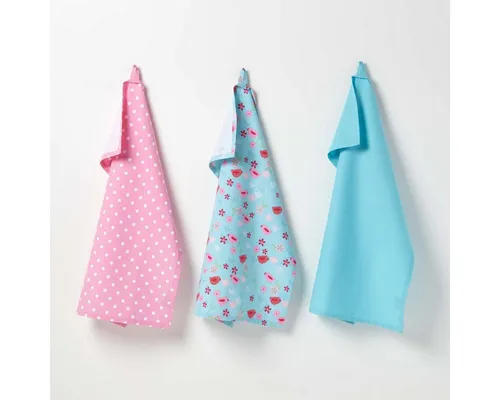 Homescapes Geschirrtuch 3er-Set Geschirrtücher – Motiv Vögel & Blumen, 100% Baumwolle