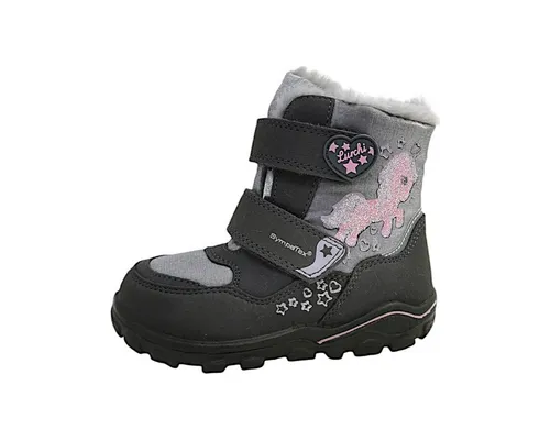 Lurchi Schneestiefel Kosy-Sympatex Grey-Rose Größe 26 - Wanderschuhe für Kinder mit Einhorn-Glitzer, wasserfest und ideal für winterliche Abenteuer.