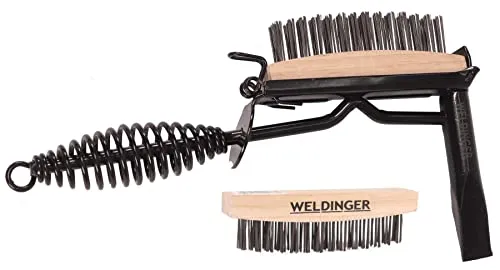 WELDINGER Schlackehammer Combi Ganzstahl mit Federgriff und integrierter Stahlbürste dreireihig Set mit Ersatzbürste