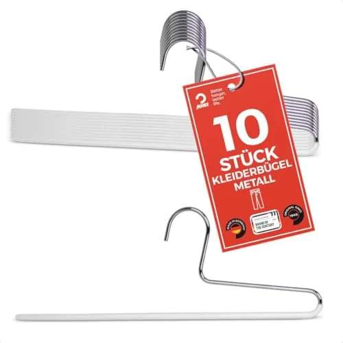 MAWA Kleiderbügel KH35, 10-tlg. Set, weiß - Kleiderbügel Set mit 10 Teilen, ideal für platzsparendes Aufhängen von Kleidung. Haken fest fixiert und Hosen-Steg für optimale Nutzung. Perfekt für jeden Kleiderschrank.