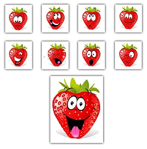 verschiedene Folienaufkleber mit Erdbeeren, Aufkleber mit Erdbeer-Gesichtern Größe ca. 5,5 x 5,5 cm 9