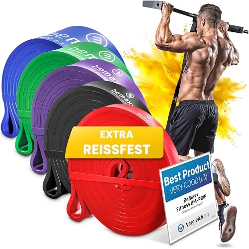 BeMaxx 5er Set Fitnessband Pull Up Resistance Band - Vielseitiges Widerstandsband-Set für effektives Ganzkörpertraining. Ideal zur Unterstützung bei Klimmzügen und für Fitness-Workouts. Optimal für Indoor- und Outdoor-Aktivitäten.