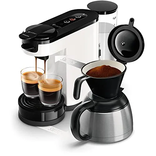 Philips Senseo Switch HD6592/04 - 2-in-1-Kaffeepad- und Filterkaffeemaschine, Edelstahl-Thermo-Kanne für bis zu 7 Tassen und köstliche Crema
