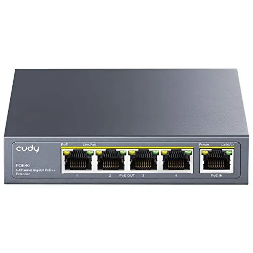 Cudy 4 Kanal Gigabit PoE Extender - Netzwerk-Switches mit 4 PoE-Ausgängen, ideal zur einfachen Erweiterung der PoE-Leistung auf bis zu 4 Geräte und Unterstützung für bis zu 400 m Netzwerkreichweite.